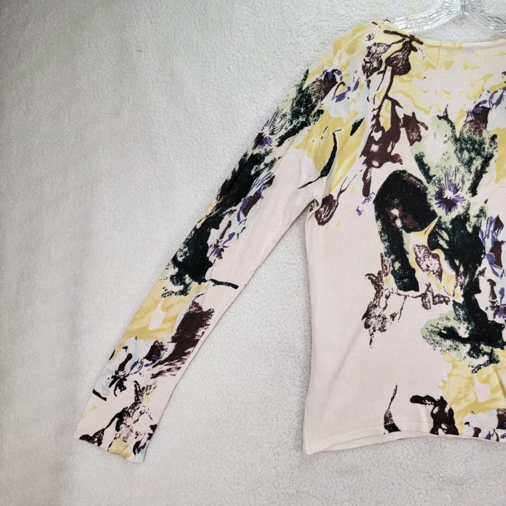 Lapis Beige Abstract Floral Sequin Knit Long Sleeve Round Neck Top Blouse - Picture 8 of 12